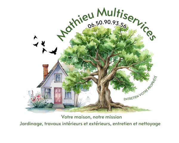 Illustration maison et arbre avec services de jardinage